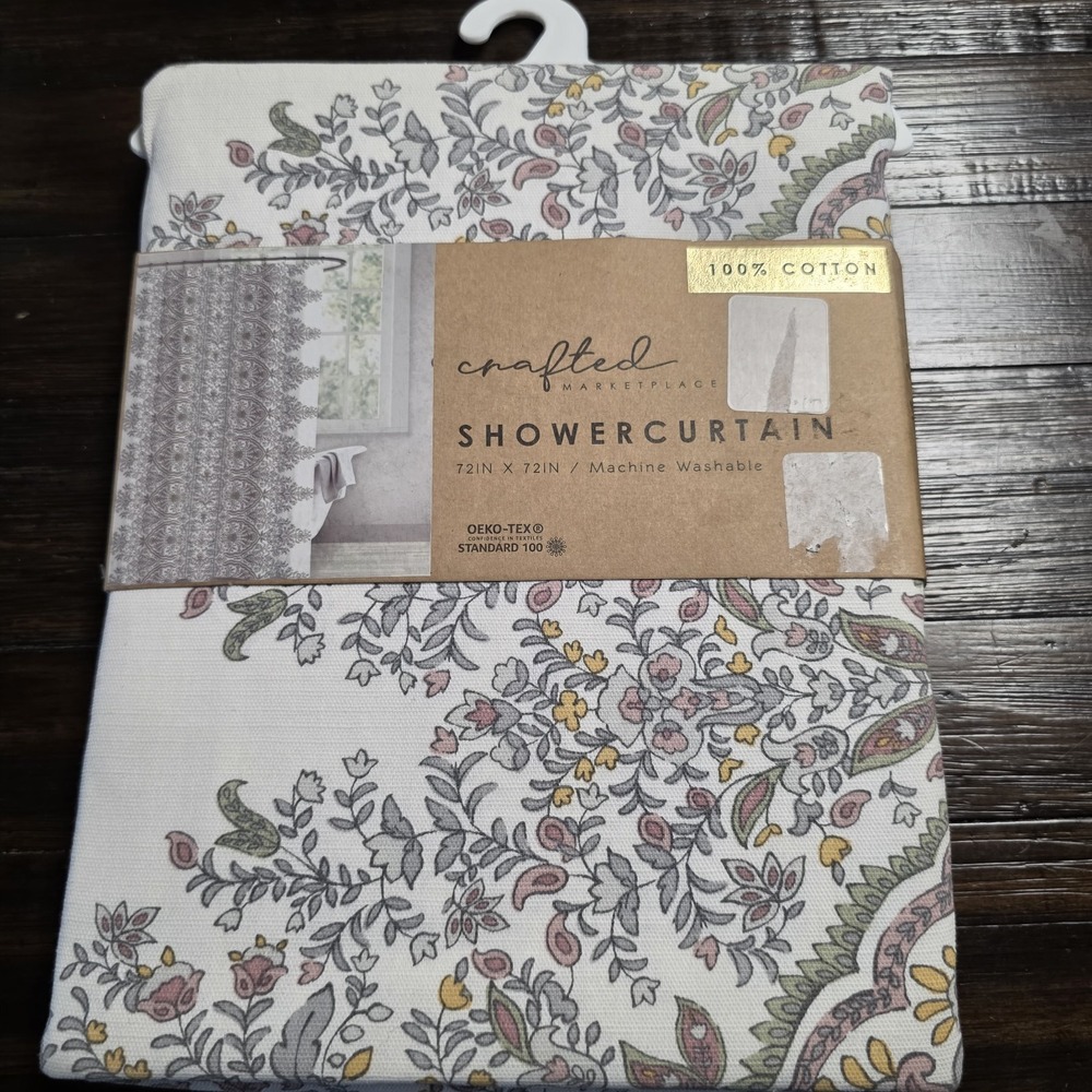 Crafted Marketplace 100% Cotton Shower Curtain 72x72 NWT Floral Paisley Boho